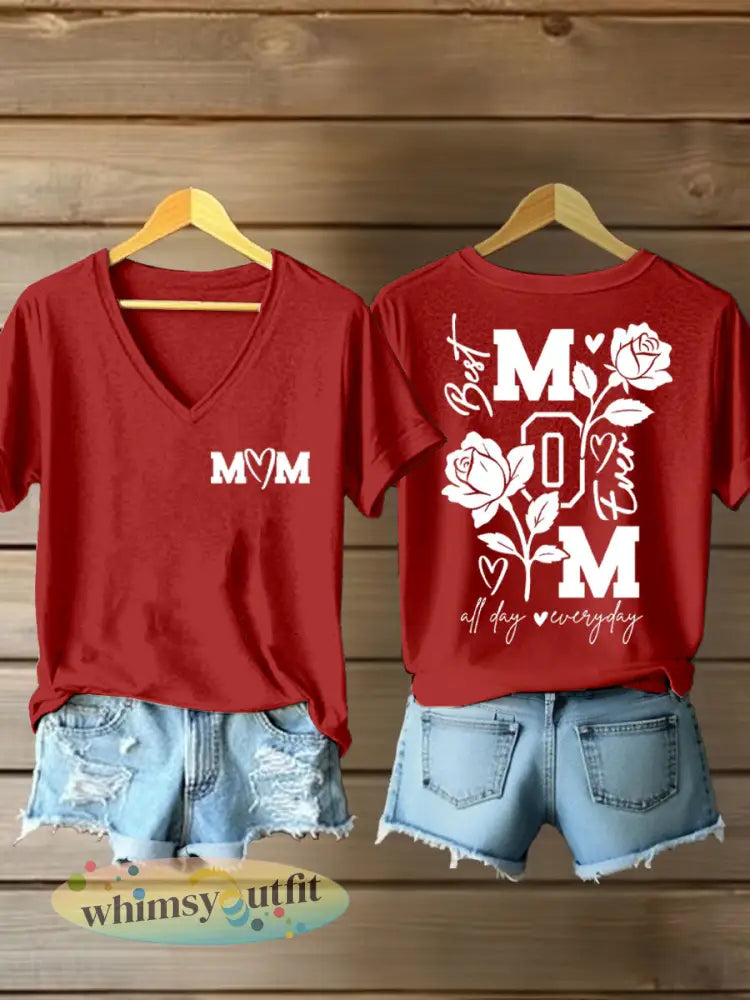Vrouwen Moederdag Gedrukt Casual T-shirt - Rood / S