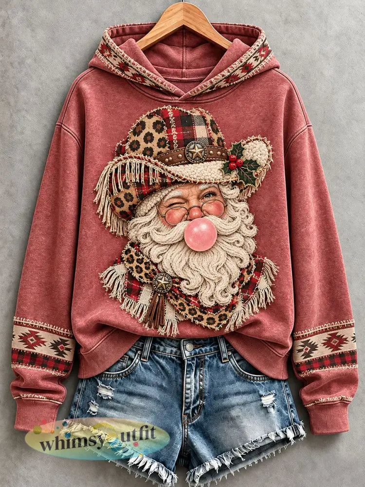 Western Santa Hoodie voor dames - Koraalpoeder / S