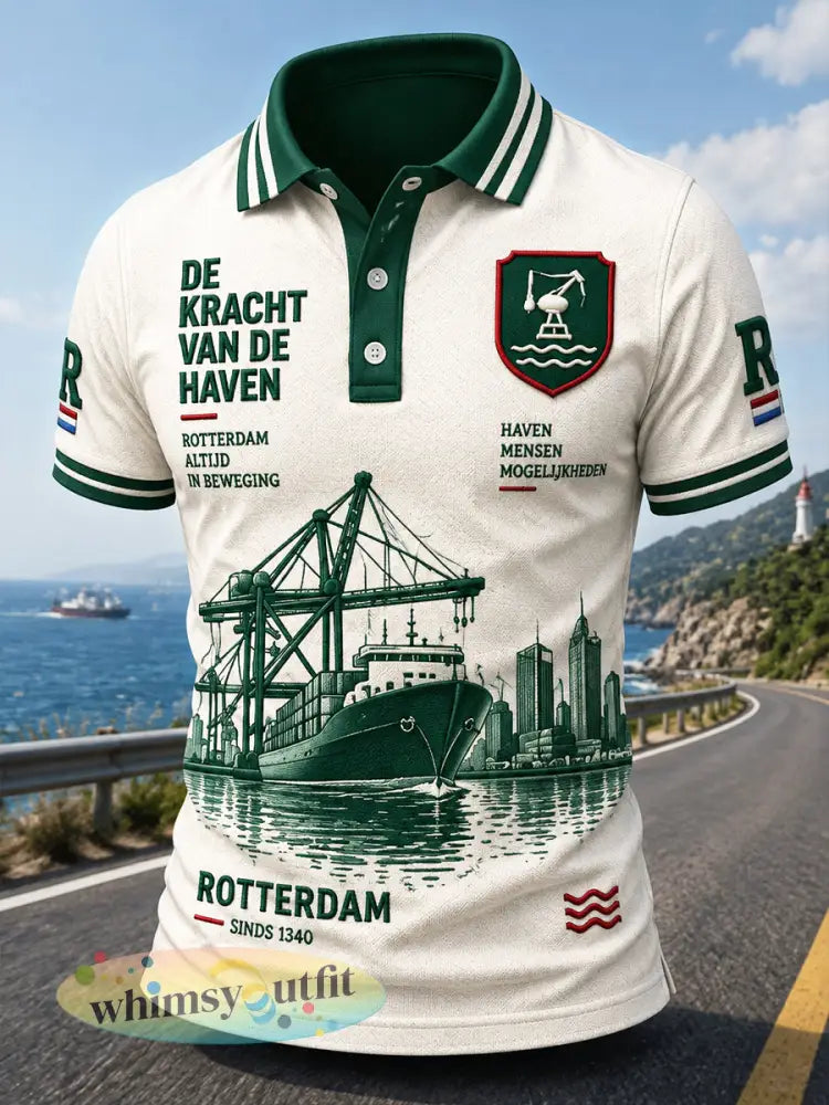 White Holland Rotterdam-Gedrukte casual poloshirt voor heren - Romig-Wit / S