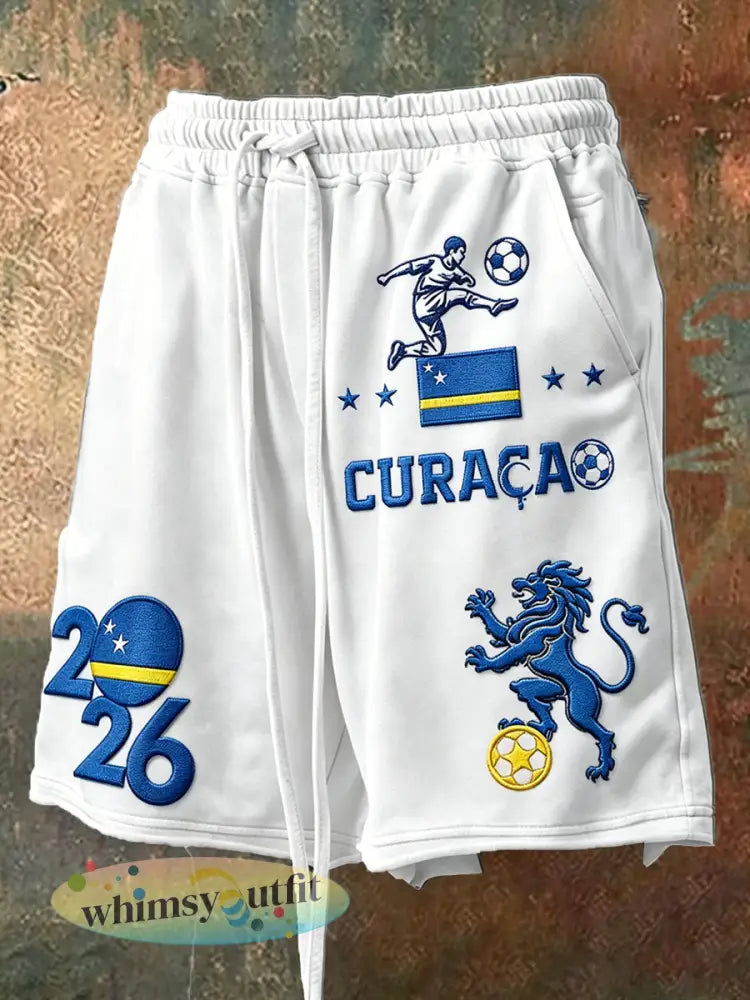 Witte voetbalprint sportkorte broek voor heren casual stijl - Wit / S