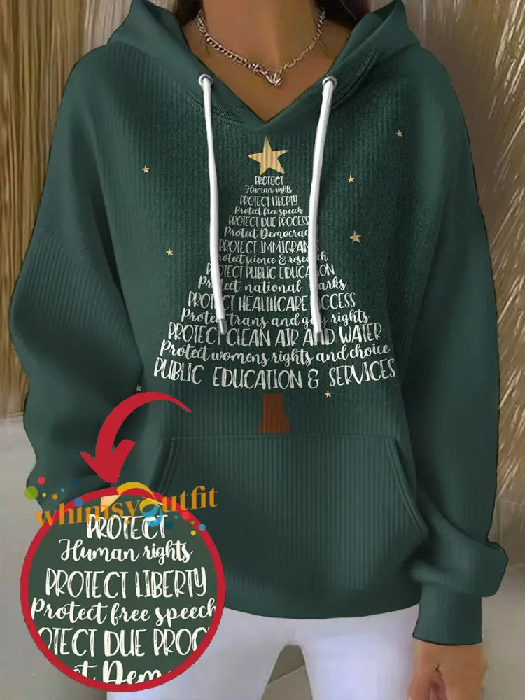 Women’s 8647 FDT Christmas Printed Hoodie Dark Green / S