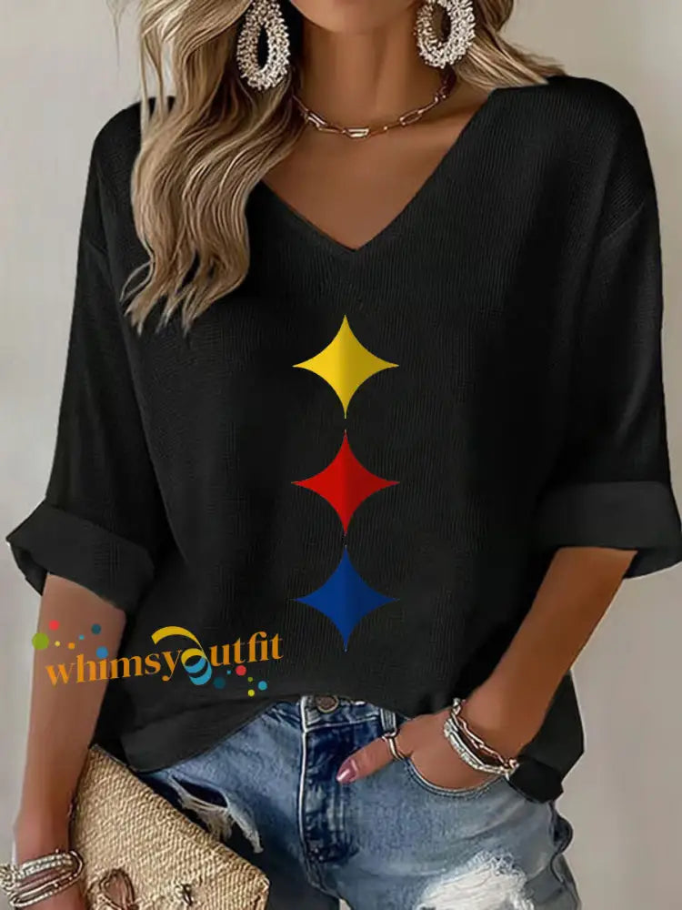 Women’s American football V neck top Black / S