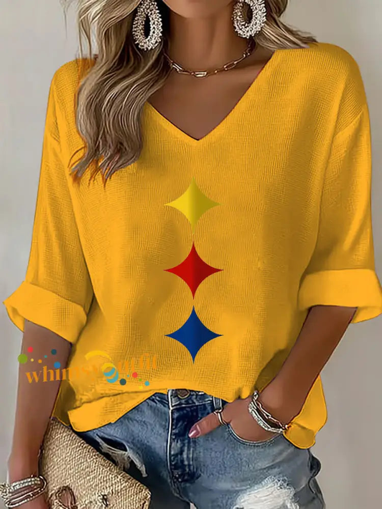 Women’s American football V neck top Gold / S