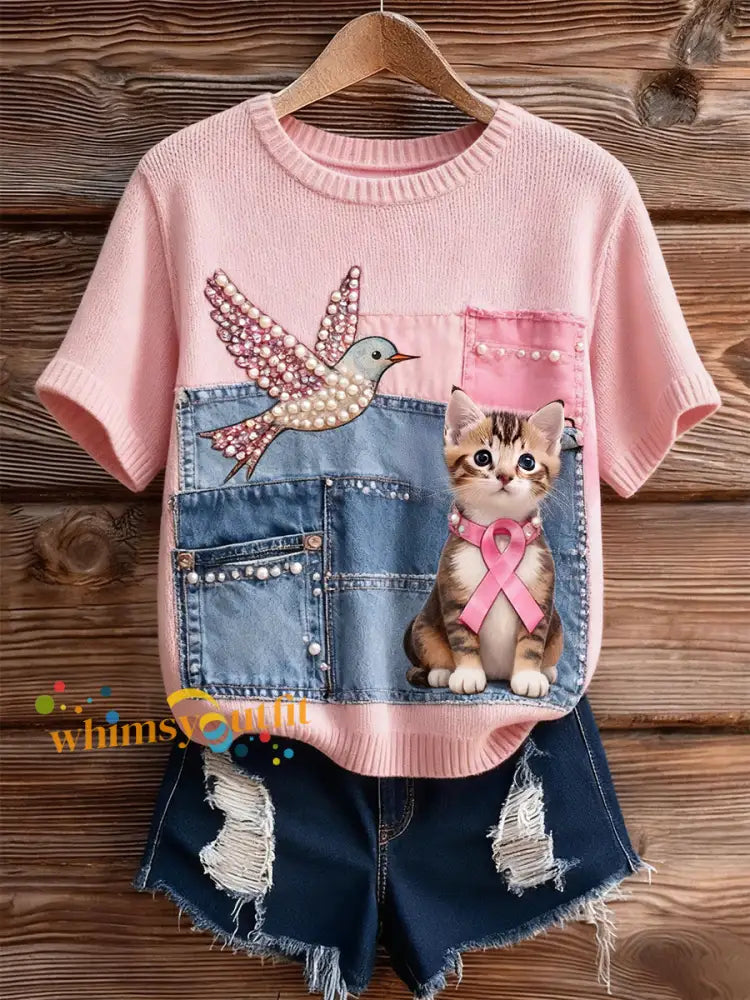 Women’s Artistic Animal Print Comfortable Knit Short Sleeve Top A / S