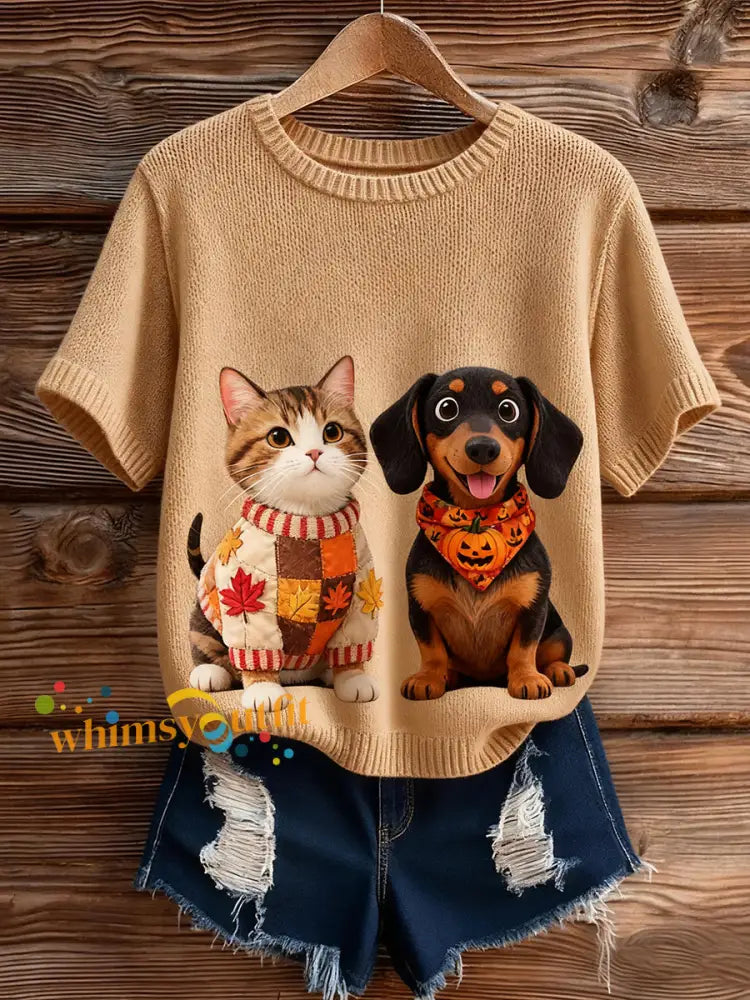 Women’s Artistic Animal Print Comfortable Knit Short Sleeve Top A / S