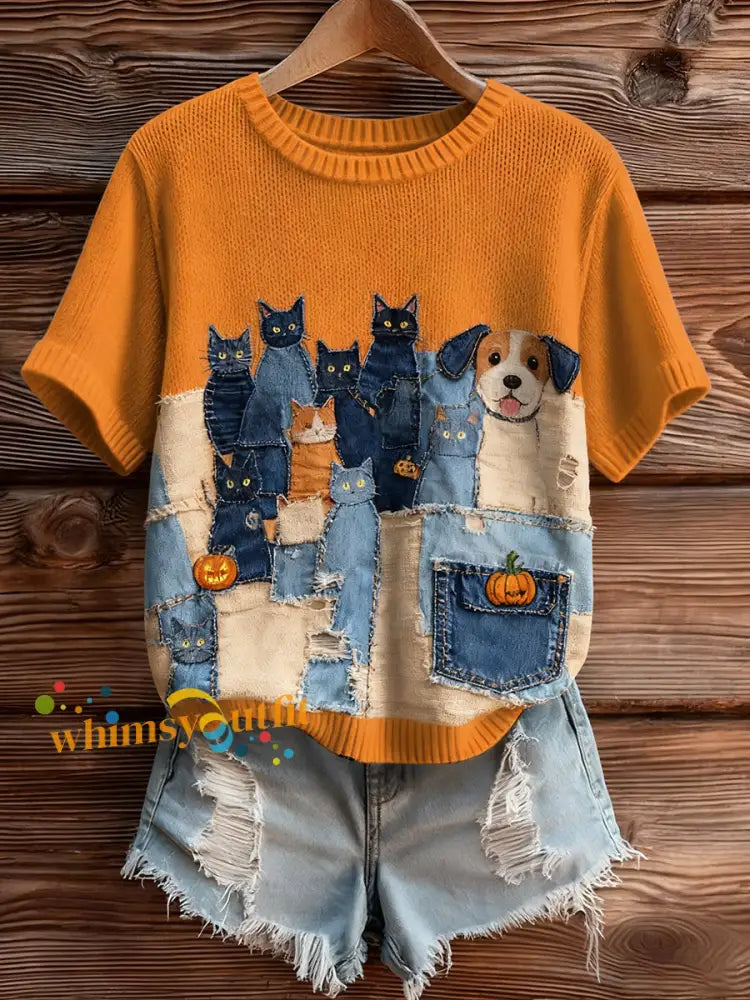 Women’s Artistic Animal Print Comfortable Knit Short Sleeve Top A / S