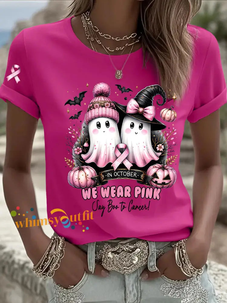 Women’s Breast Cancer Awareness In October We Wear Pink Print Casual T Shirt Rose Red / S