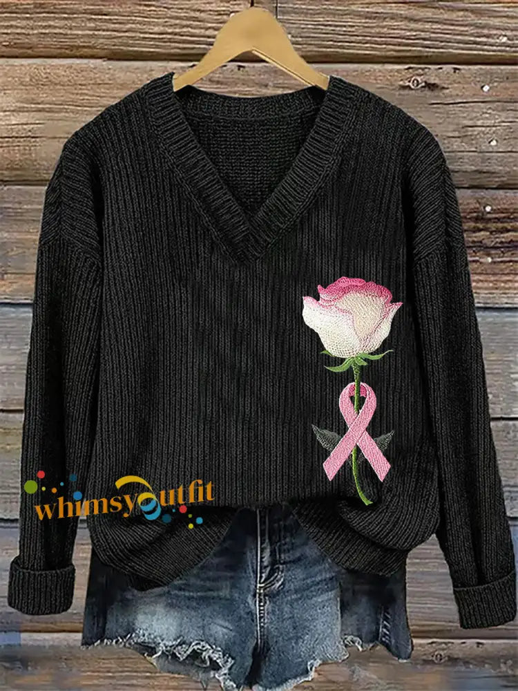Women’s Breast Cancer Awareness Pink Ribbon Print Casual Top Black / S