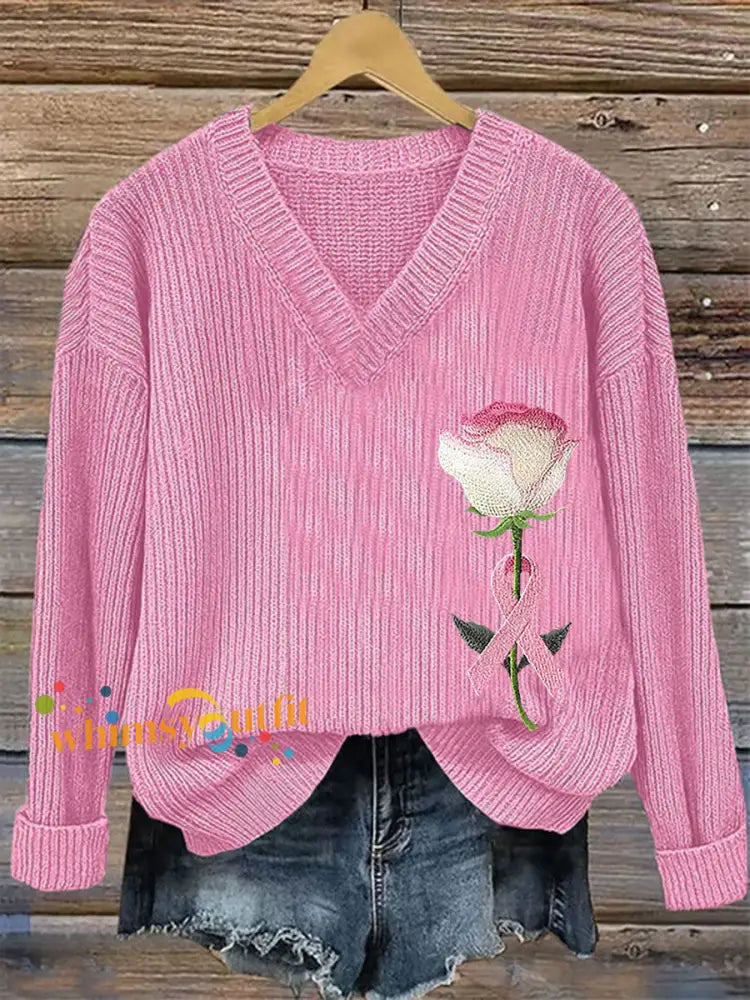 Women’s Breast Cancer Awareness Pink Ribbon Print Casual Top Pink / S