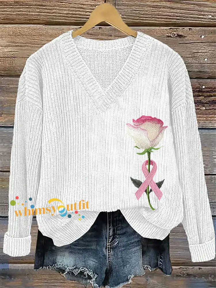 Women’s Breast Cancer Awareness Pink Ribbon Print Casual Top White / S