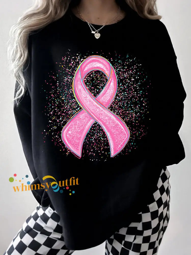 Women’s Breast Cancer Awareness Pink Ribbon Sweatshirts Black / S