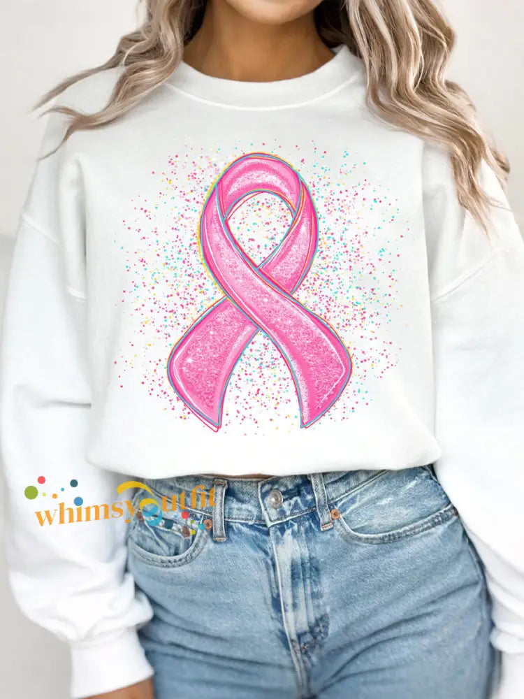 Women’s Breast Cancer Awareness Pink Ribbon Sweatshirts White / S