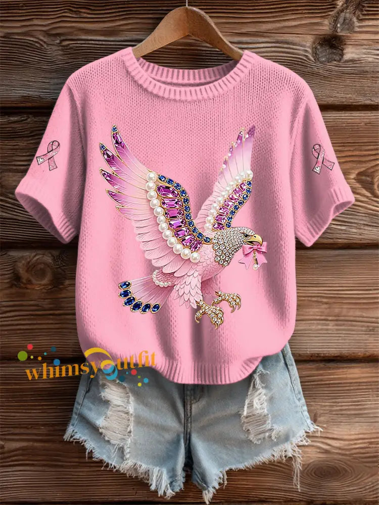 Women’s Breast Cancer Awareness Print Casual T Shirt Pink / S
