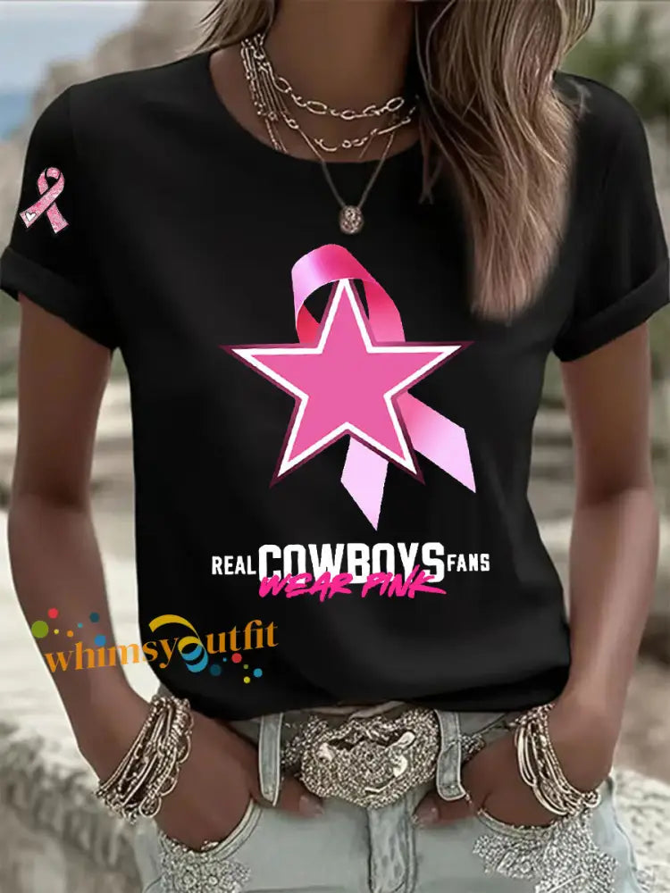 Women’s Breast Cancer Awareness Printed Casual T Shirt Black / S