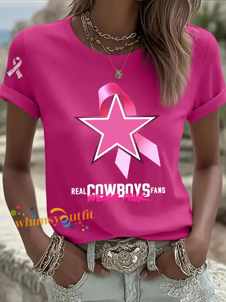 Women’s Breast Cancer Awareness Printed Casual T Shirt Rose Red / S