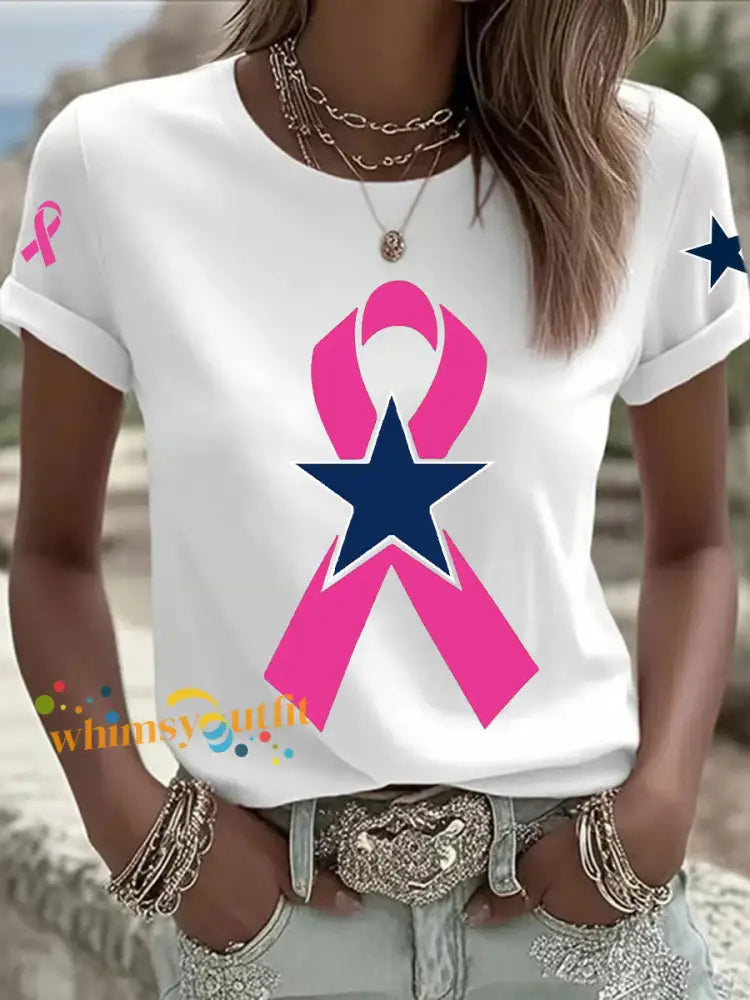 Women’s Breast Cancer Awareness Printed Casual T Shirt White / S
