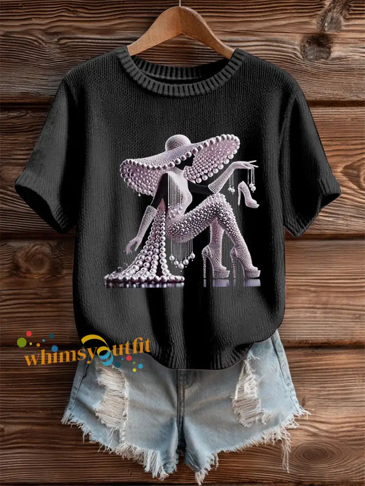 Women’s Breast Cancer Pearl Art Cozy Knit Top Black / S