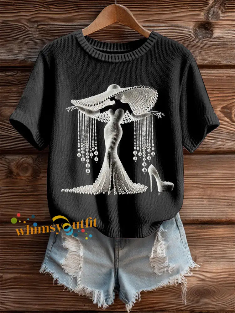Women’s Breast Cancer Pearl Art Cozy Knit Top Black / S