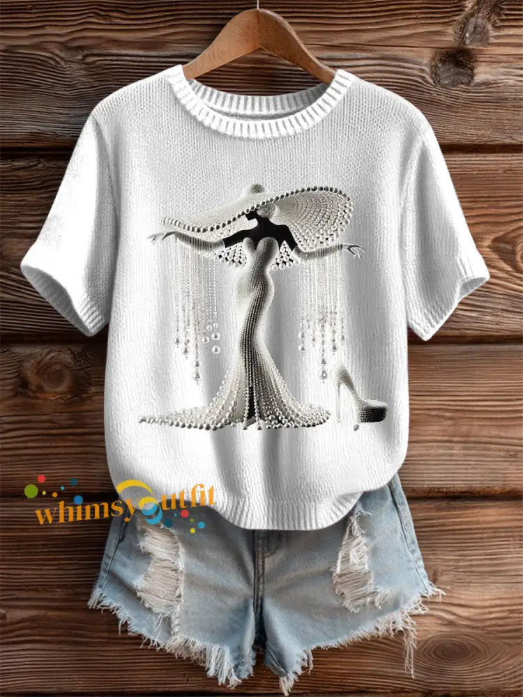 Women’s Breast Cancer Pearl Art Cozy Knit Top White / S