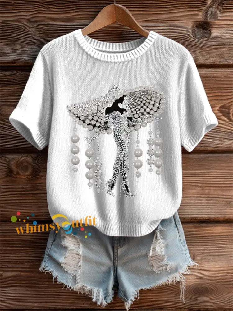 Women’s Breast Cancer Pearl Art Cozy Knit Top White / S
