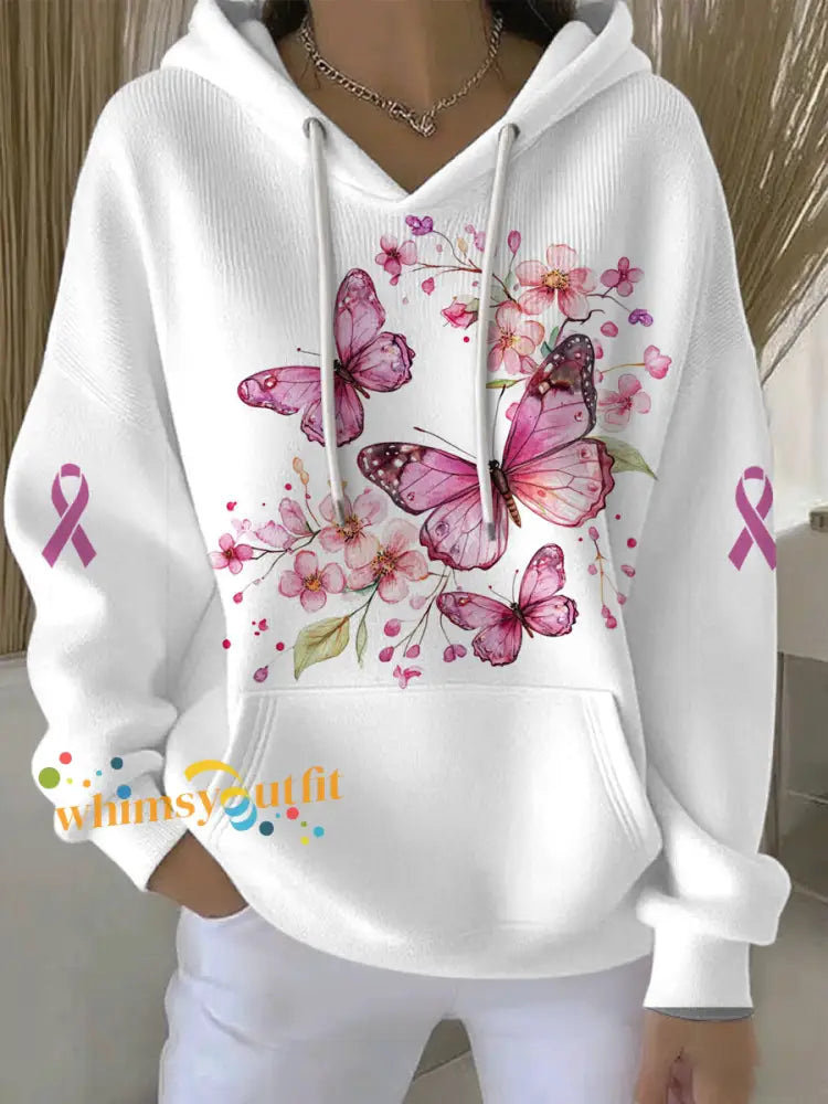Women’s Breast Cancer Pink Print Casual Hoodie As picture / S