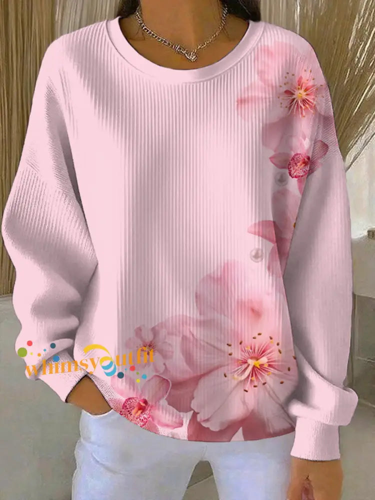 Women’s Breast Cancer Pink Print Casual Sweatshirt As picture / S