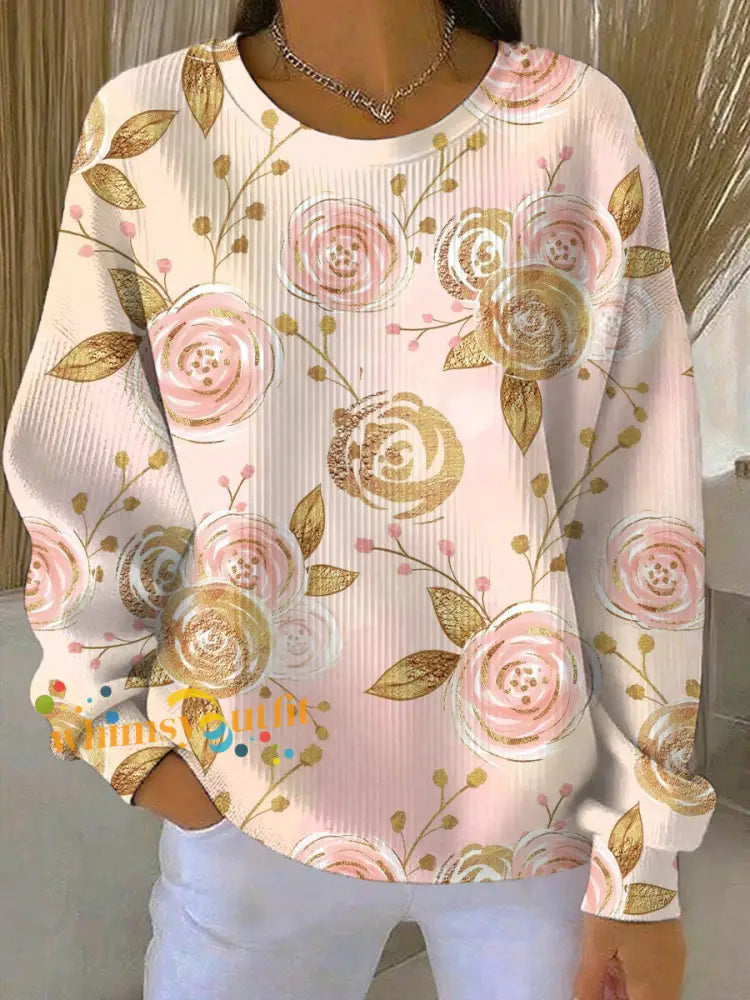 Women’s Breast Cancer Pink Print Casual Sweatshirt As picture / S