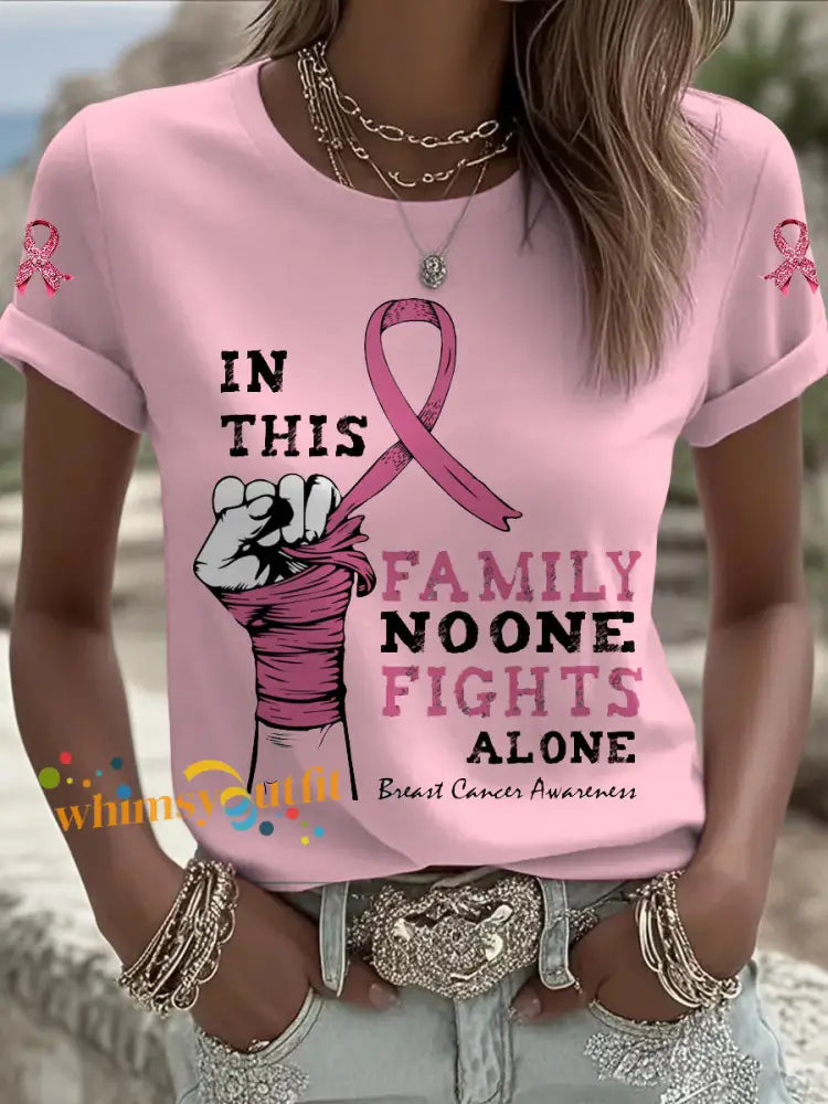 Women’s Breast Cancer Printed Vintage Fashion Loose Short Sleeve T Shirt Pink / S
