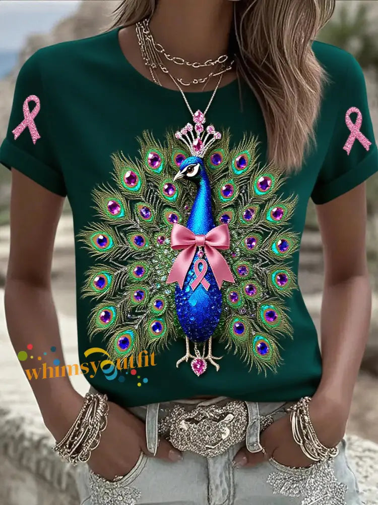 Women’s Breast Cancer Ribbon Print Cotton T Shirt A / S