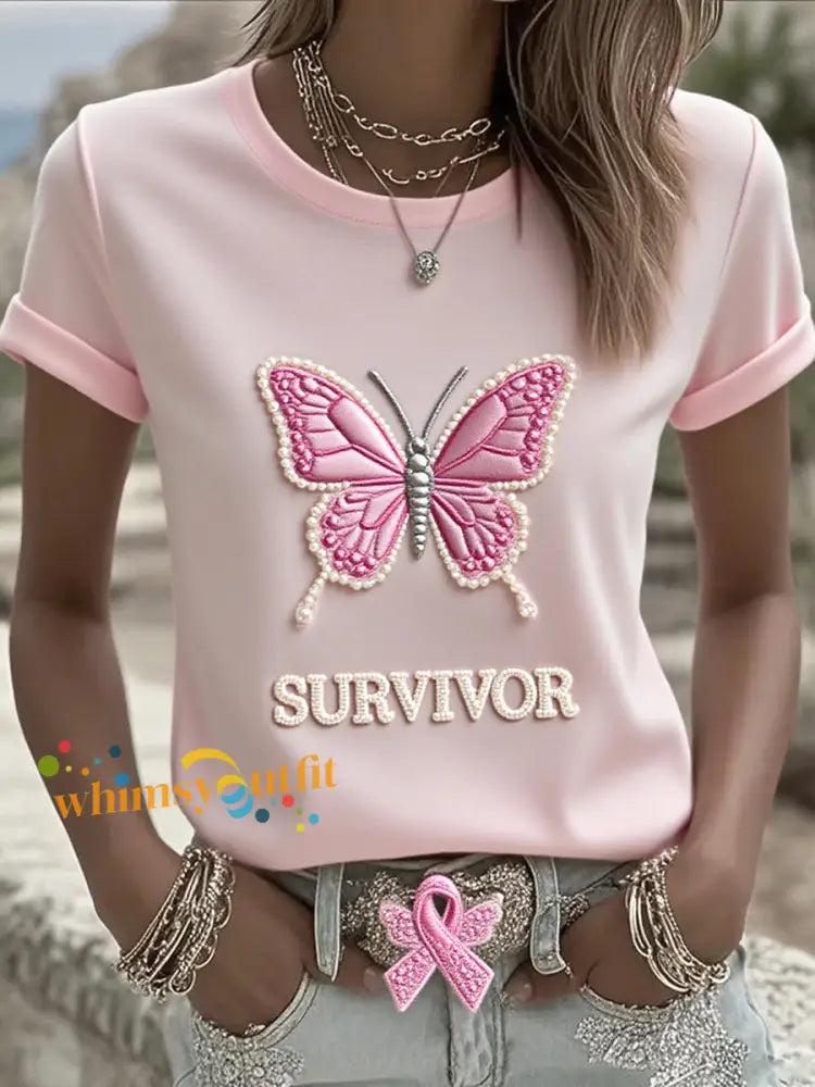 Women’s Breast Cancer Ribbon Print Cotton T Shirt A / S