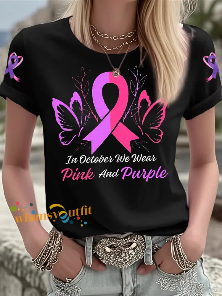 Women’s Breast Cancer short sleeved T shirt Black / S