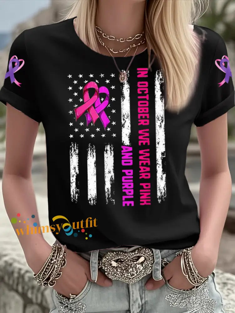 Women’s Breast Cancer short sleeved T shirt Black / S