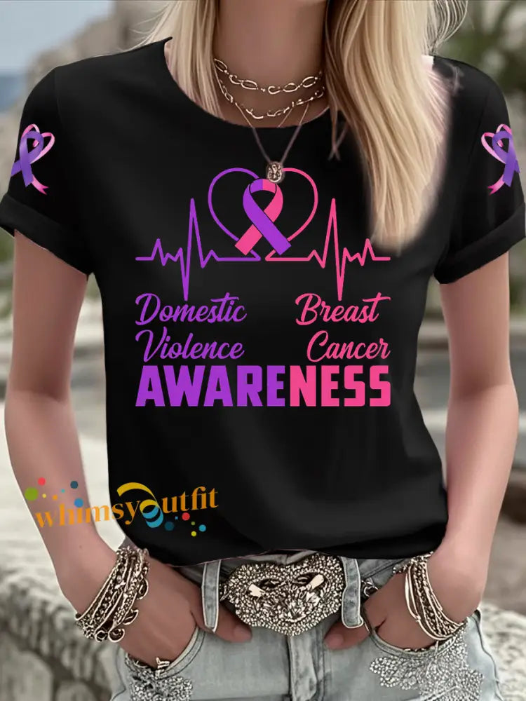 Women’s Breast Cancer short sleeved T shirt Black / S
