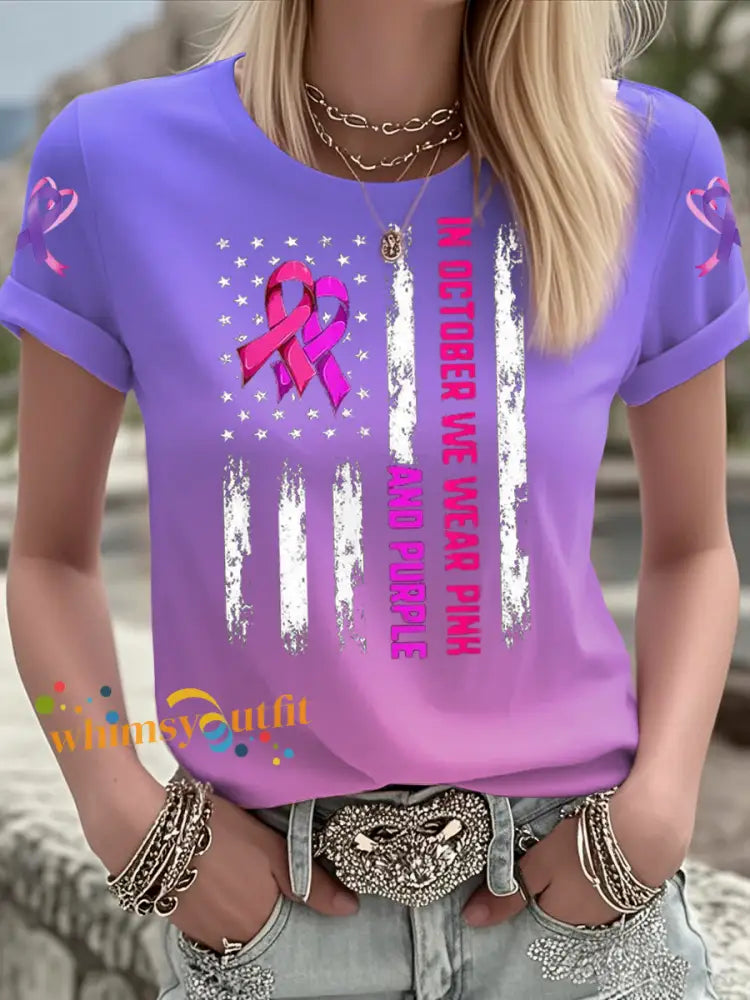 Women’s Breast Cancer short sleeved T shirt Pink Purple / S