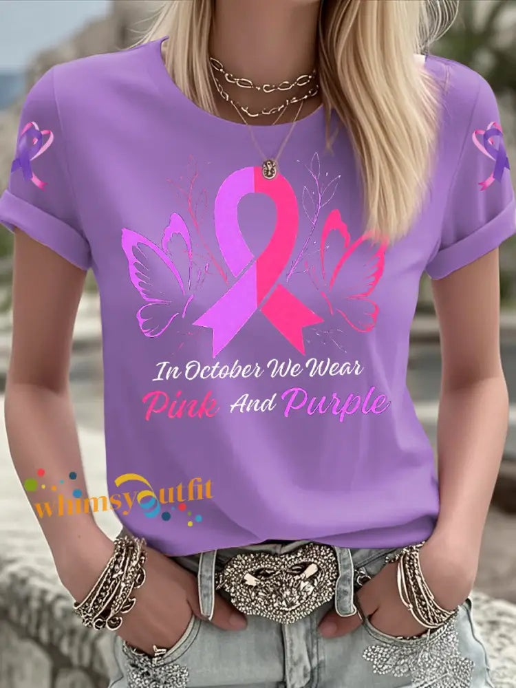 Women’s Breast Cancer short sleeved T shirt Purple / S