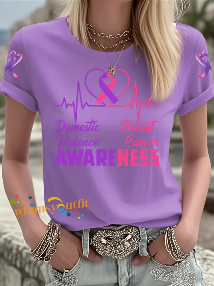 Women’s Breast Cancer short sleeved T shirt Purple / S