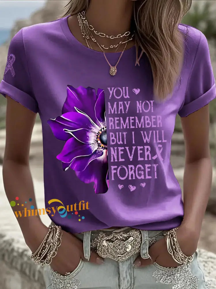 Women’s clothing you may not remember but I will never forget Alzheimer’s disease T shirts Purple / S