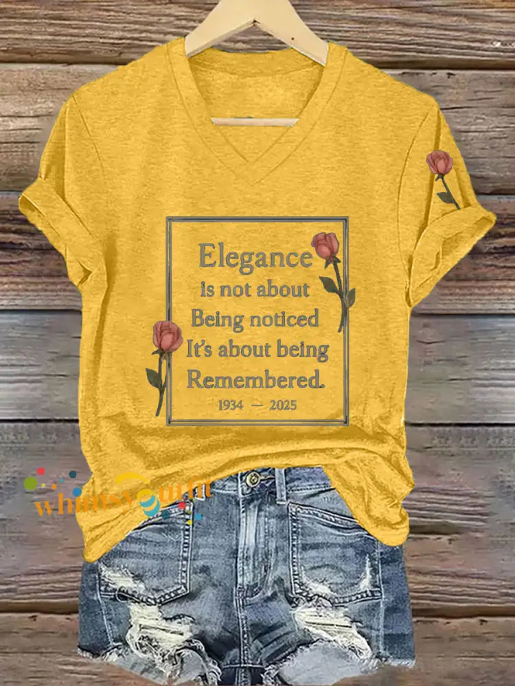 Women’s Elegance Is About Being Remembered Quote T Shirt Yellow / S