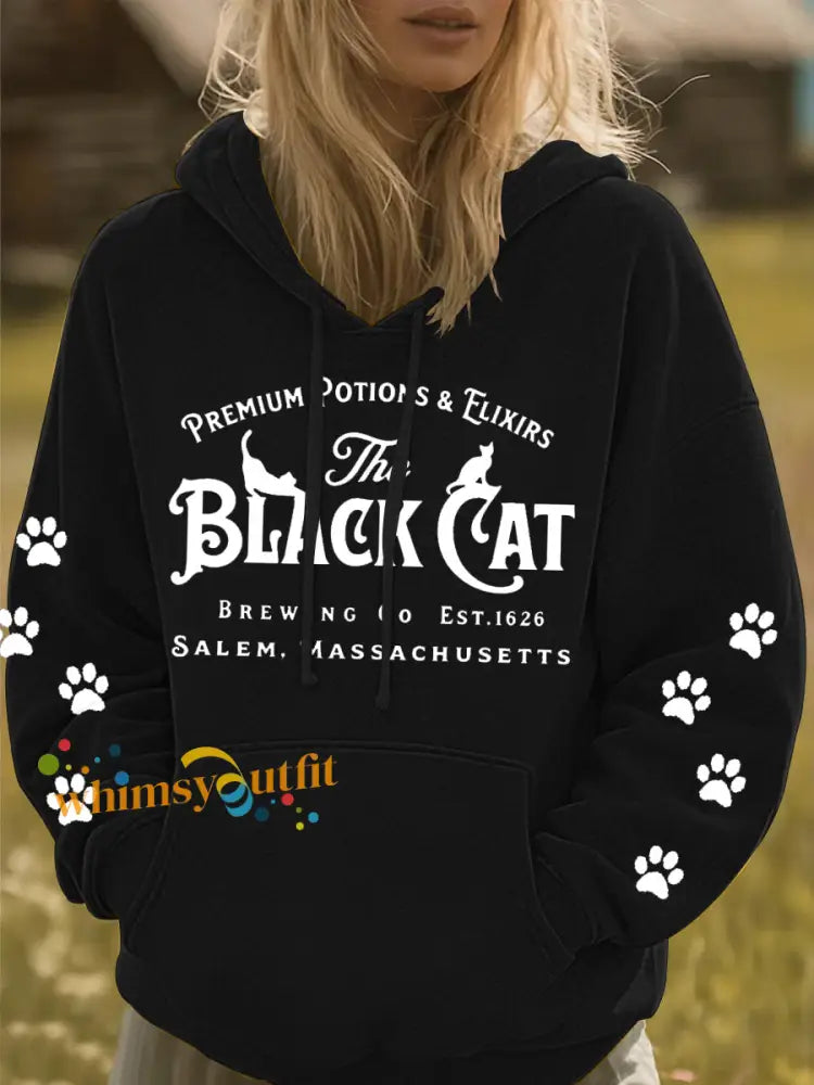 Women’s Halloween Black Cat Hoodie Black / S