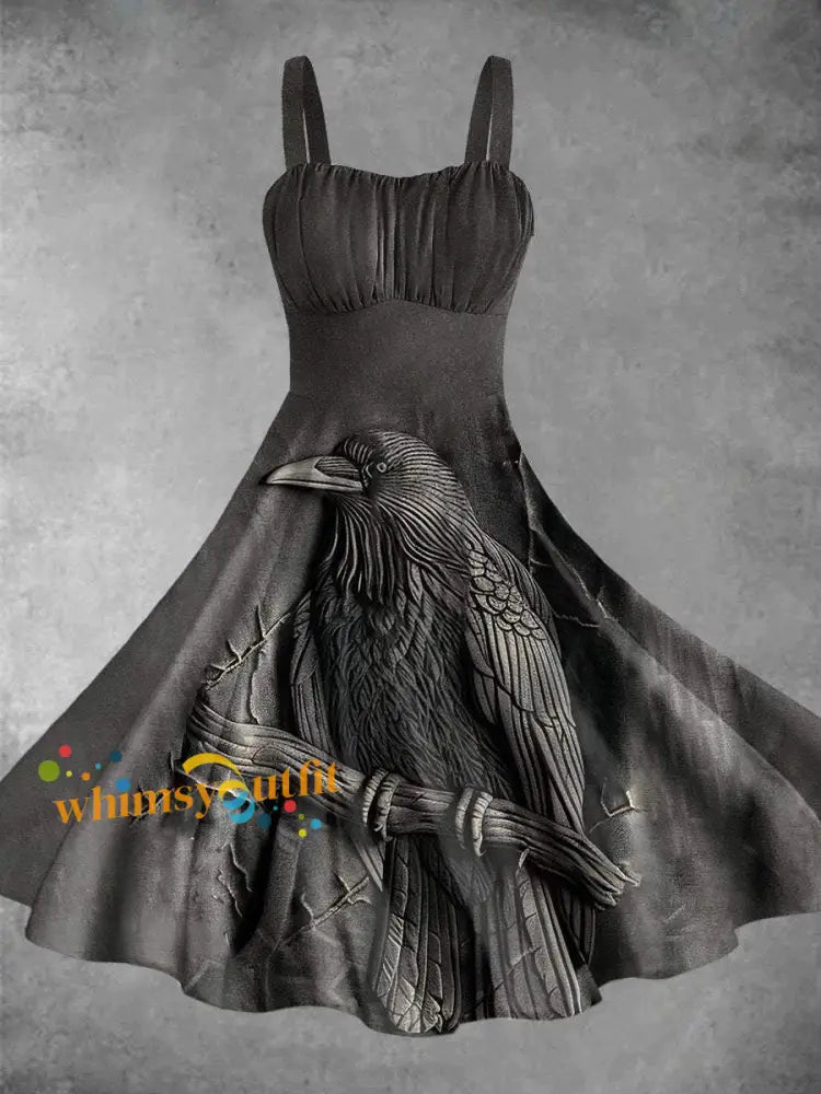 Women’s Halloween Crow Halter Dress As picture / S