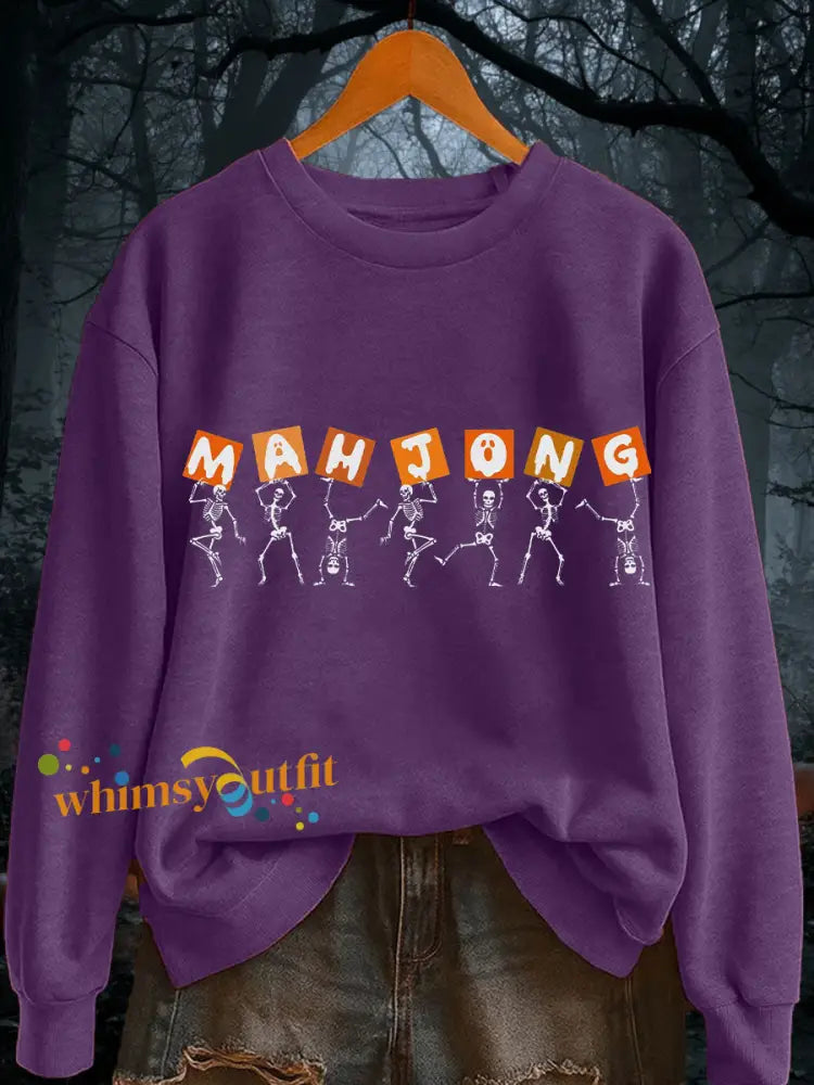 Women’s Halloween Mahjong Skull Sweatshirts Purple / S