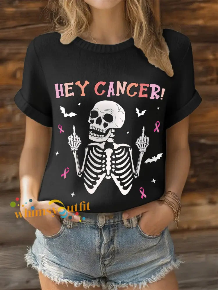Women’s Hey Cancer Breast Cancer Pink Ribbon Tops Black / S