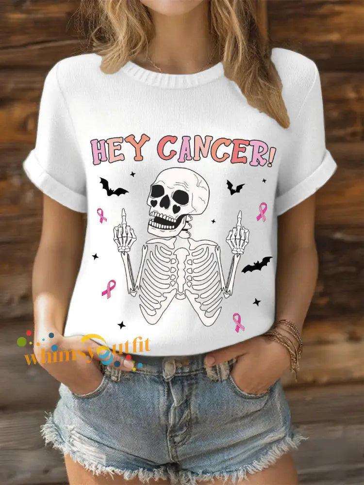 Women’s Hey Cancer Breast Cancer Pink Ribbon Tops White / S