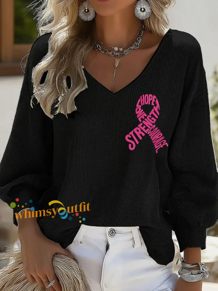 Women’s Hope Strength Love Courage Breast Cancer Awareness Tops Black / S