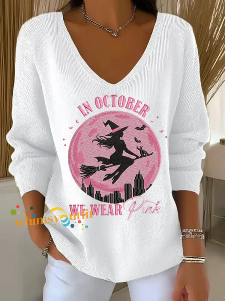 Women’s In October We Wear Pink Printed Casual Top White / S