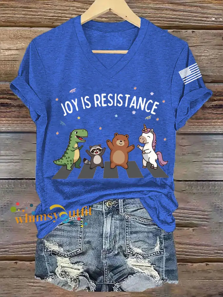 Women’s Joy is Resistance: Portland Frog Protestors Anti Fascism V-Neck Tee Blue / S