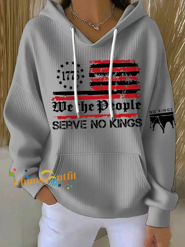 Women’s No Kings Print Hoodie Light Gray / S
