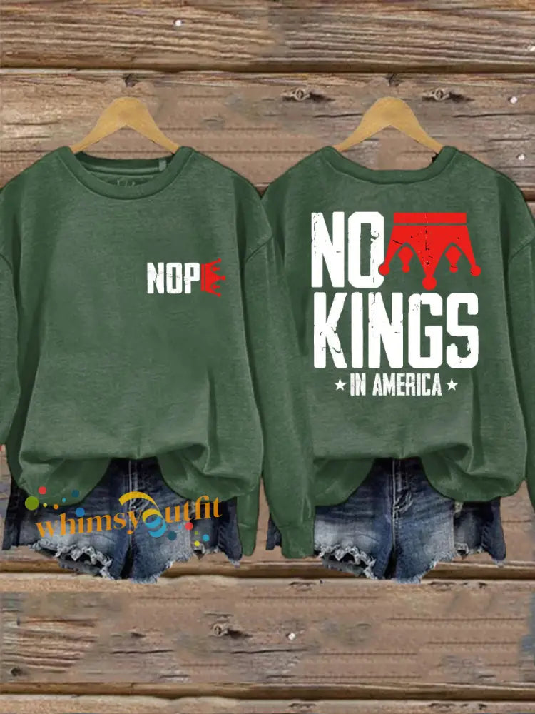 Women’s No Kings Printed Casual Sweatshirt Green / S