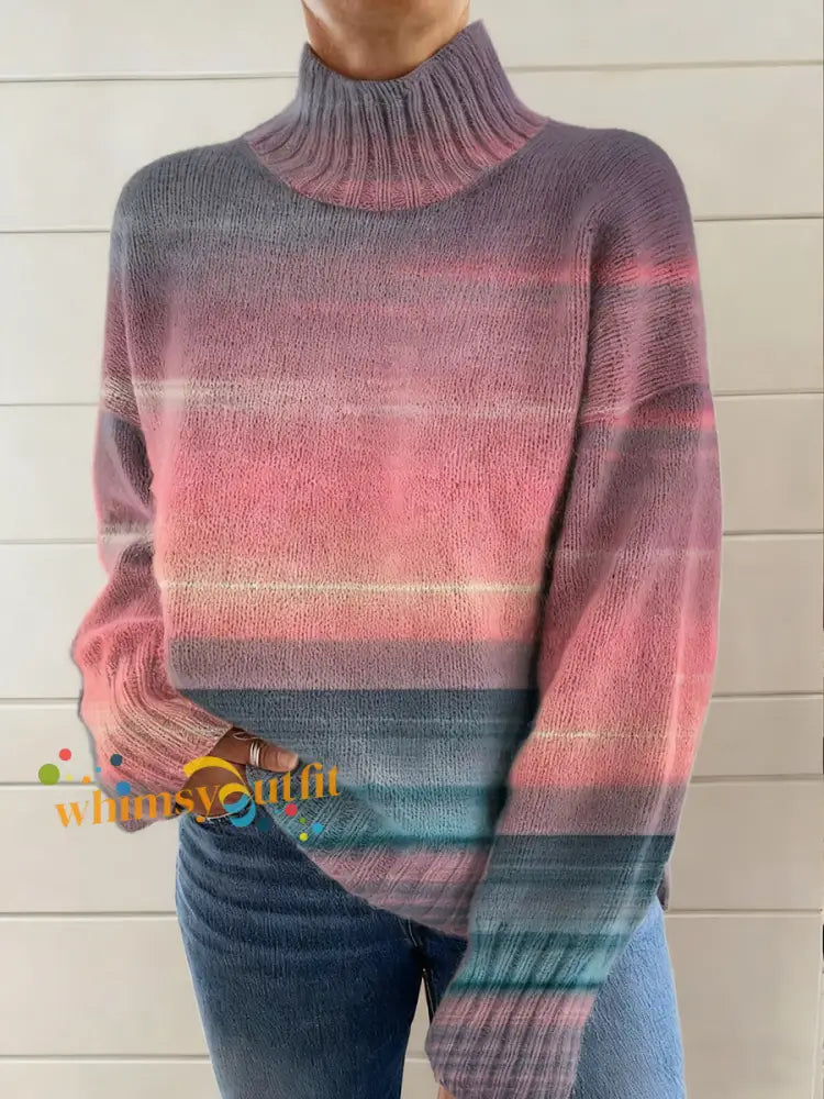 Women’s Pink Art Print Long Sleeve Knit Sweater As picture / S