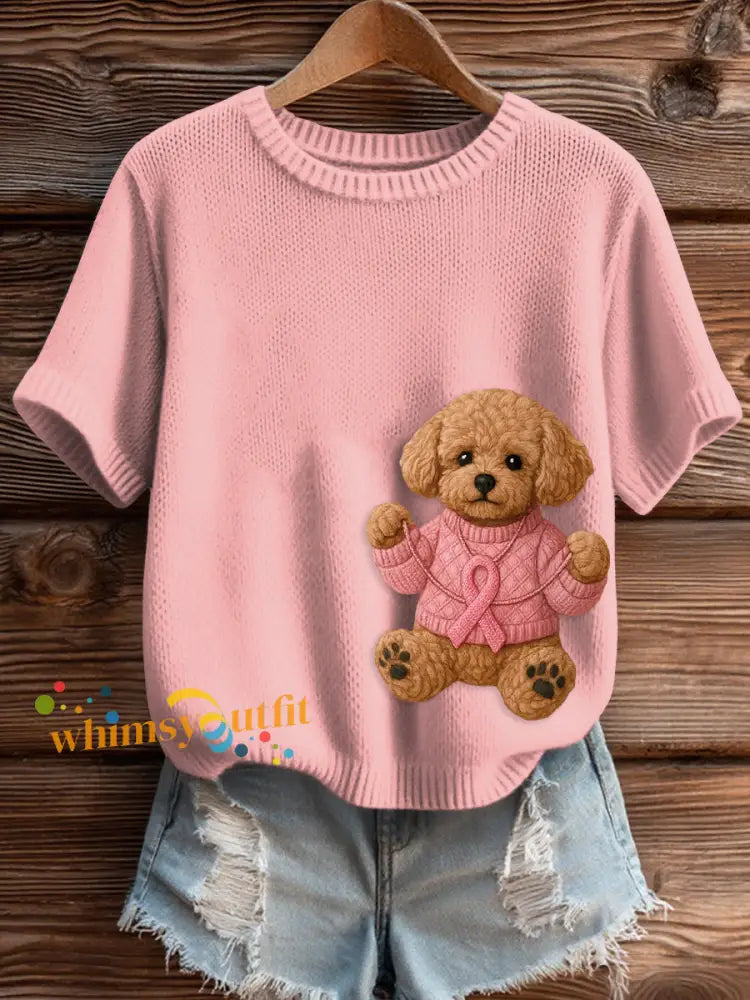 Women’s Pink Breast Cancer Awareness Print Knit Sweater Light Pink / S
